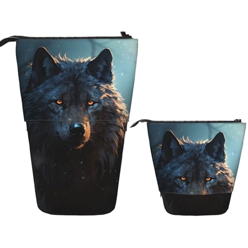 FZQVSLCM Teleskop-Federmäppchen, Fantasie-Wolf, stehender Stifthalter, Pop-Up-Bleistifttasche, niedlich, aufstellbar, Kosmetiktasche, Reise-Make-up-Tasche, tragbare Kulturbeutel für Damen und Herren von FZQVSLCM