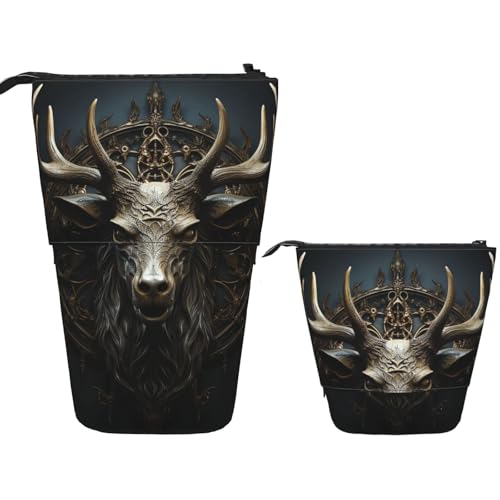 FZQVSLCM Teleskop-Federmäppchen, Geweih, stehender Stifthalter, Pop-Up-Bleistifttasche, niedlich, stehend, Kosmetiktasche, Reise-Make-up-Tasche, tragbare Kulturbeutel für Damen und Herren, Bürobedarf von FZQVSLCM