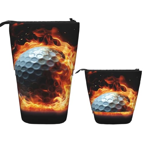 FZQVSLCM Teleskop-Federmäppchen, Golfball auf Feuer, stehender Stifthalter, Pop-Up-Bleistifttasche, niedlich, aufstellbar, Kosmetiktasche, Reise-Make-up-Tasche, tragbare Kulturbeutel für Damen und von FZQVSLCM