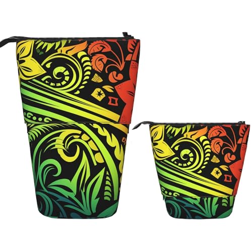 FZQVSLCM Teleskop-Federmäppchen, Hawaiianischer Stammes-Stil, Stehender Stifthalter, Pop-Up-Bleistifttasche, niedlich, aufstellbar, Kosmetiktasche, Reise-Make-up-Tasche, tragbare Kulturbeutel für von FZQVSLCM