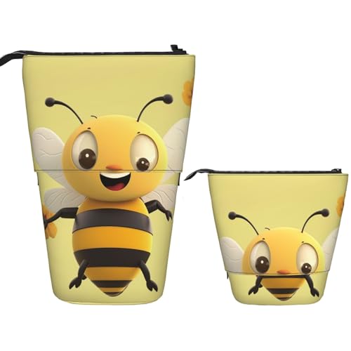 FZQVSLCM Teleskop-Federmäppchen, Motiv: Happy Bee, stehender Stifthalter, Pop-Up-Bleistifttasche, niedlich, aufstellbar, Kosmetiktasche, Reise-Make-up-Tasche, tragbarer Kulturbeutel für Damen und von FZQVSLCM
