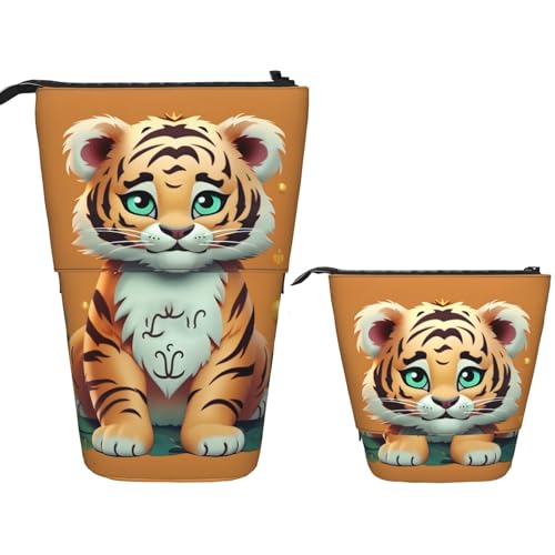 FZQVSLCM Teleskop-Federmäppchen, Motiv: Jahr des Tigers, lustiger Tiger, stehender Stifthalter, Pop-Up-Bleistifttasche, niedlich, stehend, Kosmetiktasche, Reise-Make-up-Tasche, tragbare Kulturbeutel FZQVSLCM Teleskop-Federmäppchen, Motiv: Jahr des Tigers, lustiger Tiger, stehender Stifthalter, Pop-Up-Bleistifttasche, niedlich, stehend, Kosmetiktasche, Reise-Make-up-Tasche, tragbare Kulturbeutel von FZQVSLCM