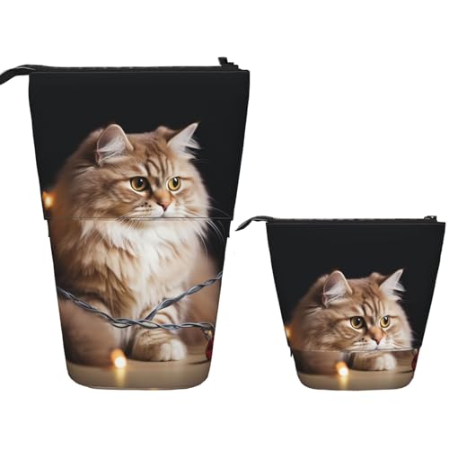 FZQVSLCM Teleskop-Federmäppchen, Motiv: Katze und Weihnachtslichter, stehender Stifthalter, Pop-Up-Bleistifttasche, niedlich, aufstellbar, Kosmetiktasche, Reise-Make-up-Tasche, tragbare Kulturbeutel FZQVSLCM Teleskop-Federmäppchen, Motiv: Katze und Weihnachtslichter, stehender Stifthalter, Pop-Up-Bleistifttasche, niedlich, aufstellbar, Kosmetiktasche, Reise-Make-up-Tasche, tragbare Kulturbeutel von FZQVSLCM