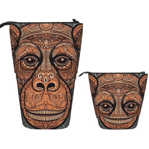 FZQVSLCM Teleskop-Federmäppchen, Orang-Utan-Stammes-Muster, Stehender Stifthalter, Pop-Up-Bleistifttasche, niedlich, aufstellbar, Kosmetiktasche, Reise-Make-up-Tasche, tragbare Kulturbeutel für Damen von FZQVSLCM