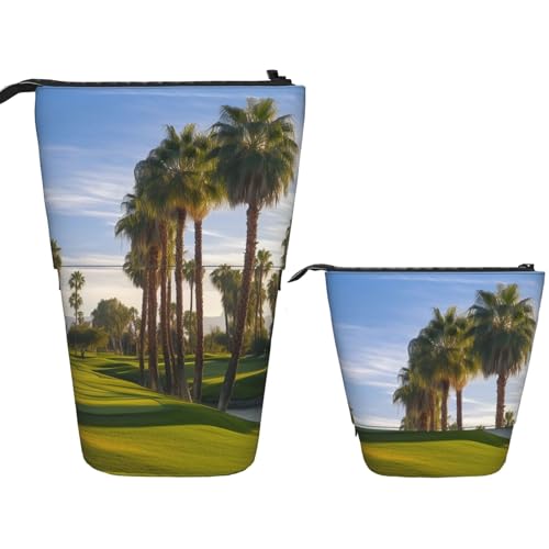 FZQVSLCM Teleskop-Federmäppchen, Palme, Golfplatz, Stehender Stifthalter, Pop-Up-Bleistifttasche, niedlich, Kosmetiktasche, Reise-Make-up-Tasche, tragbare Kulturbeutel für Damen und Herren, Bürobedarf von FZQVSLCM