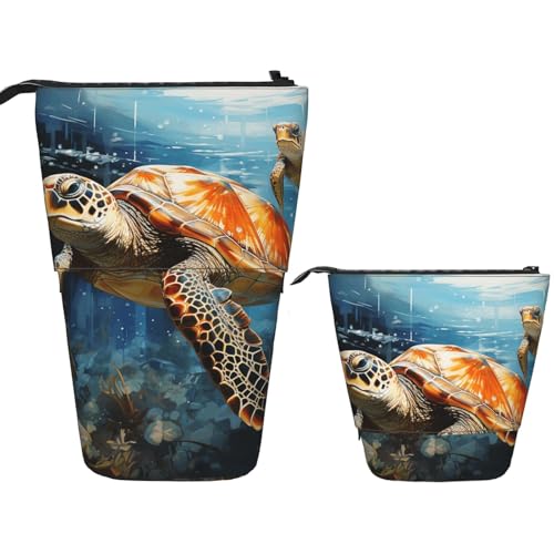 FZQVSLCM Teleskop-Federmäppchen, Schildkröte, schwimmend im Meer, stehender Stifthalter, Pop-Up-Bleistifttasche, niedlich, aufstellbar, Kosmetiktasche, Reise-Make-up-Tasche, tragbare Kulturbeutel für FZQVSLCM Teleskop-Federmäppchen, Schildkröte, schwimmend im Meer, stehender Stifthalter, Pop-Up-Bleistifttasche, niedlich, aufstellbar, Kosmetiktasche, Reise-Make-up-Tasche, tragbare Kulturbeutel für von FZQVSLCM