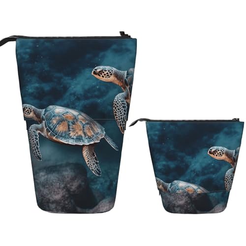 FZQVSLCM Teleskop-Federmäppchen, Schildkröte, schwimmend im Meer, stehender Stifthalter, Pop-Up-Bleistifttasche, niedlich, aufstellbar, Kosmetiktasche, Reise-Make-up-Tasche, tragbare Kulturbeutel für FZQVSLCM Teleskop-Federmäppchen, Schildkröte, schwimmend im Meer, stehender Stifthalter, Pop-Up-Bleistifttasche, niedlich, aufstellbar, Kosmetiktasche, Reise-Make-up-Tasche, tragbare Kulturbeutel für von FZQVSLCM