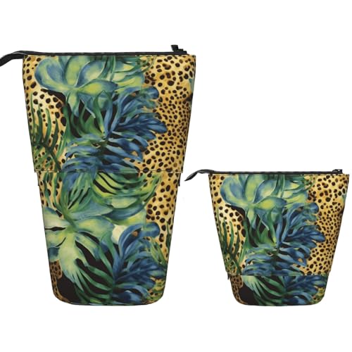 FZQVSLCM Teleskop-Federmäppchen, Tier-Leopardenmuster, Stehender Stifthalter, Pop-Up-Bleistifttasche, niedlich, aufstellbar, Kosmetiktasche, Reise-Make-up-Tasche, tragbare Kulturbeutel für Damen und von FZQVSLCM