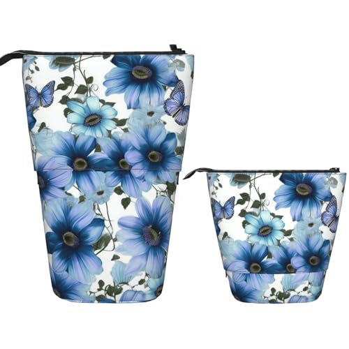 FZQVSLCM Teleskop-Federmäppchen, blühendes blaues Gänseblümchen, Stehender Stifthalter, Pop-Up-Bleistifttasche, niedlich, Kosmetiktasche, Reise-Make-up-Tasche, tragbare Kulturbeutel für Damen und von FZQVSLCM