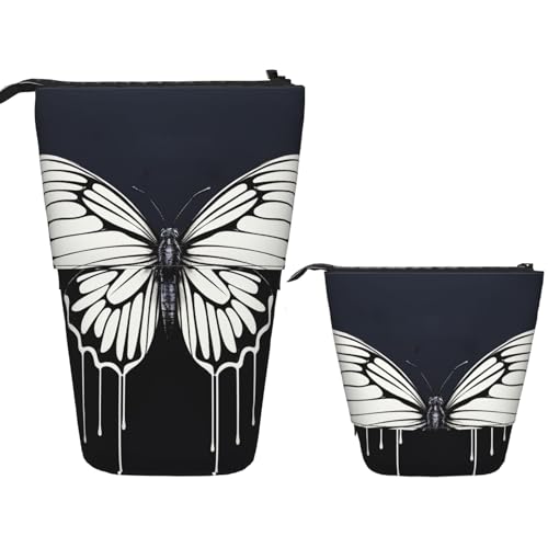 FZQVSLCM Teleskop-Federmäppchen, ein schwarzer und weißer Schmetterling, stehender Stifthalter, Pop-Up-Bleistifttasche, niedlich, aufstellbar, Kosmetiktasche, Reise-Make-up-Tasche, tragbare von FZQVSLCM