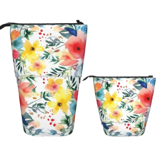 FZQVSLCM Teleskop-Federmäppchen, leuchtendes Blumenmuster, Aquarell, Stehender Stifthalter, Pop-Up-Bleistifttasche, niedlich, Kosmetiktasche, Reise-Make-up-Tasche, tragbare Kulturbeutel für Damen und von FZQVSLCM