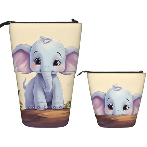 FZQVSLCM Teleskop-Federmäppchen, niedlicher Elefant, stehender Stifthalter, Pop-Up-Bleistifttasche, niedlicher Stand-up-Kosmetikbeutel, Reise-Make-up-Tasche, tragbare Kulturbeutel für Damen und Herren von FZQVSLCM