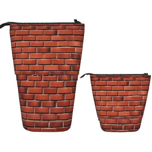 FZQVSLCM Teleskop-Federmäppchen, rote Ziegelwand, Stehender Stifthalter, Pop-Up-Bleistifttasche, niedlich, Kosmetiktasche, Reise-Make-up-Tasche, tragbare Kulturbeutel für Damen und Herren, Bürobedarf von FZQVSLCM