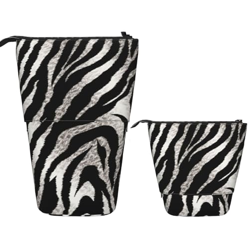 FZQVSLCM Teleskop-Federmäppchen, schwarz und weiß, Zebramuster, stehender Stifthalter, Pop-Up-Bleistifttasche, niedlich, aufstellbar, Kosmetiktasche, Reise-Make-up-Tasche, tragbare Kulturbeutel für von FZQVSLCM