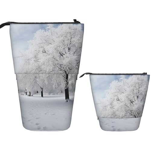 FZQVSLCM Teleskop-Federmäppchen, weißer Schneebaum, stehender Stifthalter, Pop-Up-Bleistifttasche, niedlich, Kosmetiktasche, Reise-Make-up-Tasche, tragbarer Kulturbeutel für Damen und Herren von FZQVSLCM