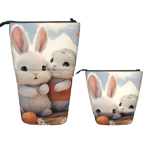 FZQVSLCM Teleskop-Federmäppchen mit Hasenumarmung, Stehender Stifthalter, Pop-Up-Bleistifttasche, niedlich, Kosmetiktasche, Reise-Make-up-Tasche, tragbare Kulturbeutel für Damen und Herren, Bürobedarf von FZQVSLCM