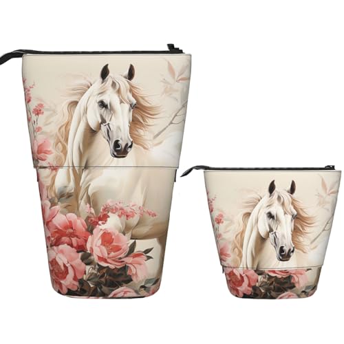 FZQVSLCM Teleskop-Federmäppchen mit Pferdebild, stehender Stifthalter, Pop-Up-Bleistifttasche, niedlich, Kosmetiktasche, Reise-Make-up-Tasche, tragbarer Kulturbeutel für Damen und Herren, Bürobedarf von FZQVSLCM