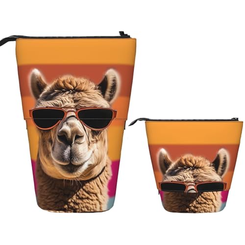 FZQVSLCM Teleskop-Federmäppchen mit Sonnenbrille, Stehender Stifthalter, niedlicher Stand-up-Bleistiftbeutel, Kosmetiktasche, Reise-Make-up-Tasche, tragbare Kulturbeutel für Damen und Herren von FZQVSLCM