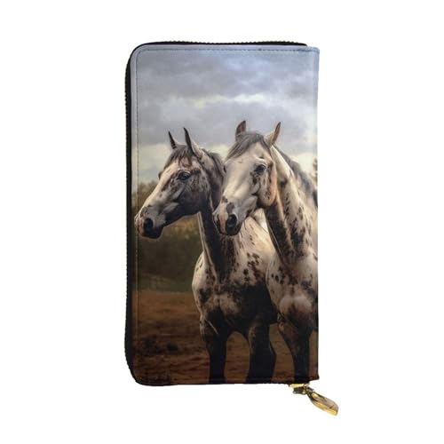 FZQVSLCM Two Horse Ledergeldbörse für Damen, lange Münzgeldbörse, ultradünn, Kreditkartenhalter, Bifold Clutch von FZQVSLCM