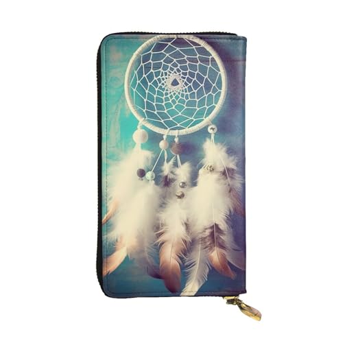 FZQVSLCM Weiße Traumfänger-Geldbörse aus Leder für Damen, lange Münzgeldbörse, ultradünn, Kreditkartenhalter, doppelt gefaltete Clutch von FZQVSLCM