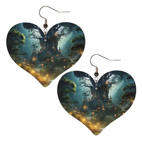 Fantasie-Leder-Ohrringe für Damen, Herz-Ohrringe, leicht, baumelnde Ohrringe, Schmuck-Geschenke von FZQVSLCM