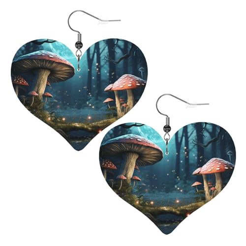 Fantasie-Pilz-Leder-Ohrringe für Damen, Herz-Ohrringe, leicht, baumelnde Ohrringe, Schmuck, Geschenke Fantasie-Pilz-Leder-Ohrringe für Damen, Herz-Ohrringe, leicht, baumelnde Ohrringe, Schmuck, Geschenke von FZQVSLCM