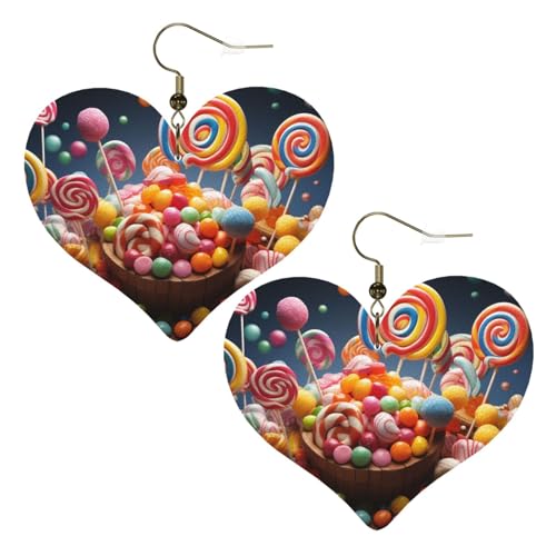 Farbige Bonbonleder-Ohrringe für Frauen, Herz-Ohrringe, leicht, baumelnde Ohrringe, Schmuckgeschenke von FZQVSLCM