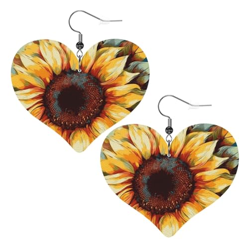 Farbmalerei Sonnenblumen-Leder-Ohrringe für Damen, Herz-Ohrringe, leicht, baumelnd, Schmuck, Geschenke Farbmalerei Sonnenblumen-Leder-Ohrringe für Damen, Herz-Ohrringe, leicht, baumelnd, Schmuck, Geschenke von FZQVSLCM