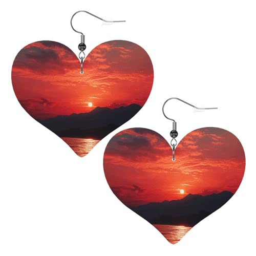 Feurig rote Sonnenuntergangs-Leder-Ohrringe für Damen, Herz-Ohrringe, leicht, baumelnd, Schmuck, Geschenke Feurig rote Sonnenuntergangs-Leder-Ohrringe für Damen, Herz-Ohrringe, leicht, baumelnd, Schmuck, Geschenke von FZQVSLCM