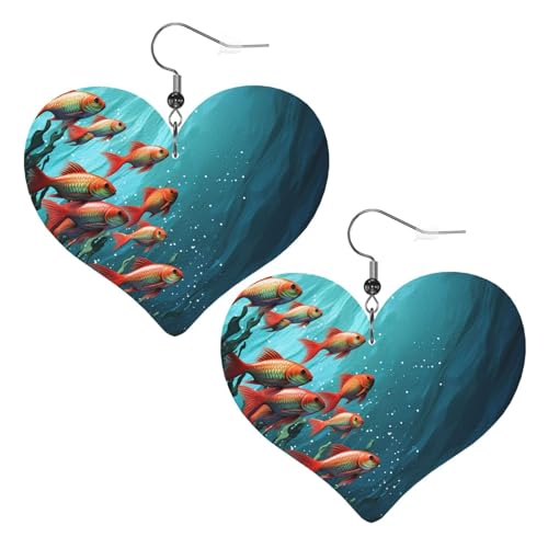 Fisch-Aquarium-Leder-Ohrringe für Damen, Herz-Ohrringe, leicht, baumelnde Ohrringe, Schmuck-Geschenke Fisch-Aquarium-Leder-Ohrringe für Damen, Herz-Ohrringe, leicht, baumelnde Ohrringe, Schmuck-Geschenke von FZQVSLCM