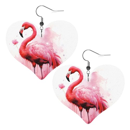 Flamingo-Aquarell-Leder-Ohrringe für Damen, Herz-Ohrringe, leicht, baumelnd, Schmuck, Geschenke Flamingo-Aquarell-Leder-Ohrringe für Damen, Herz-Ohrringe, leicht, baumelnd, Schmuck, Geschenke von FZQVSLCM