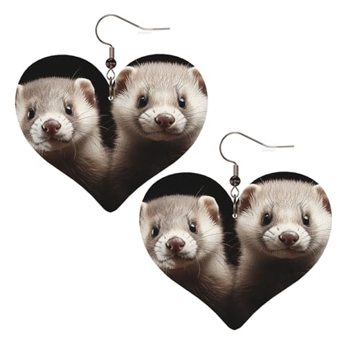 Frettchen-Leder-Ohrringe für Damen, Herz-Ohrringe, leicht, baumelnd, Schmuck, Geschenke von FZQVSLCM