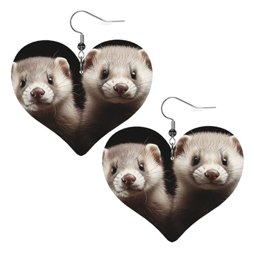 Frettchen-Leder-Ohrringe für Damen, Herz-Ohrringe, leicht, baumelnd, Schmuck, Geschenke von FZQVSLCM