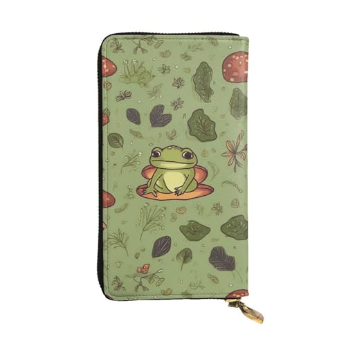 Frösche und Pilze Ledergeldbörse für Damen, lange Münzbörse, ultradünn, Kreditkartenhalter, Bifold Clutch von FZQVSLCM