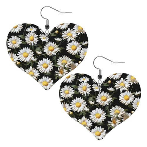 Gänseblümchen-Leder-Ohrringe für Damen, Herz-Ohrringe, leicht, baumelnde Ohrringe, Schmuck-Geschenke Gänseblümchen-Leder-Ohrringe für Damen, Herz-Ohrringe, leicht, baumelnde Ohrringe, Schmuck-Geschenke von FZQVSLCM