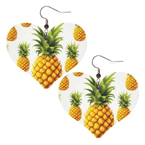 Gelbe Ananas-Leder-Ohrringe für Damen, Herz-Ohrringe, leicht, baumelnd, Schmuck, Geschenke von FZQVSLCM
