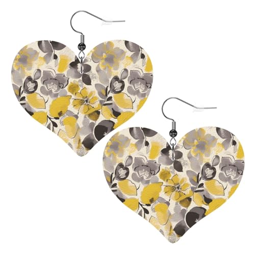 Gelbe graue Blumen-Leder-Ohrringe für Damen, Herz-Ohrringe, leicht, baumelnd, Schmuck, Geschenke Gelbe graue Blumen-Leder-Ohrringe für Damen, Herz-Ohrringe, leicht, baumelnd, Schmuck, Geschenke von FZQVSLCM