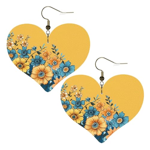 Gelbe und blaue Leder-Ohrringe mit Blumenmuster für Damen, Herz-Ohrringe, leichte baumelnde Ohrringe, Schmuck, Geschenke Gelbe und blaue Leder-Ohrringe mit Blumenmuster für Damen, Herz-Ohrringe, leichte baumelnde Ohrringe, Schmuck, Geschenke von FZQVSLCM