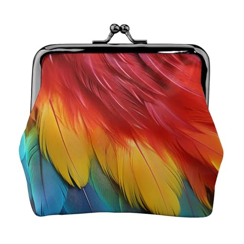 Geldbörse aus Leder für Damen, mit Kussschloss, fantastische Papageienfeder-Clutch, Mini-Geldbörse Geldbörse aus Leder für Damen, mit Kussschloss, fantastische Papageienfeder-Clutch, Mini-Geldbörse von FZQVSLCM