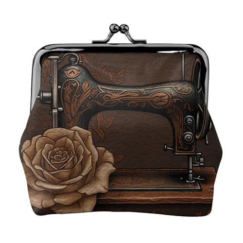 Geldbörse aus Leder für Damen, mit Kussverschluss, Rose und Nähmaschinen-Clutch, Mini-Geldbörse Geldbörse aus Leder für Damen, mit Kussverschluss, Rose und Nähmaschinen-Clutch, Mini-Geldbörse von FZQVSLCM