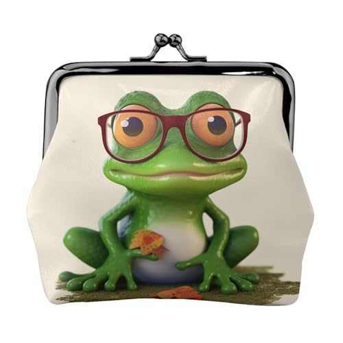Geldbörse aus Leder für Damen mit Kussschloss, Frosch mit Brille, Clutch, Mini-Geldbörse Geldbörse aus Leder für Damen mit Kussschloss, Frosch mit Brille, Clutch, Mini-Geldbörse von FZQVSLCM