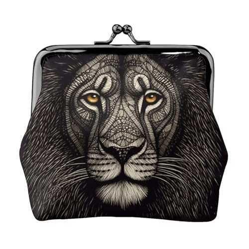Geldbörse aus Leder für Damen mit Kussverschluss, Löwe mit Linien, Clutch, Mini-Geldbörse Geldbörse aus Leder für Damen mit Kussverschluss, Löwe mit Linien, Clutch, Mini-Geldbörse von FZQVSLCM