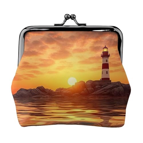 Geldbörse aus Leder für Damen mit Kussverschluss, Motiv: Leuchtturm im Sonnenuntergang, Clutch, Mini-Geldbörse Geldbörse aus Leder für Damen mit Kussverschluss, Motiv: Leuchtturm im Sonnenuntergang, Clutch, Mini-Geldbörse von FZQVSLCM