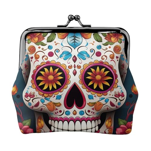 Geldbörse aus Leder für Damen mit Kussverschluss, buntes Totenkopf-Design, Clutch, Mini-Geldbörse Geldbörse aus Leder für Damen mit Kussverschluss, buntes Totenkopf-Design, Clutch, Mini-Geldbörse von FZQVSLCM