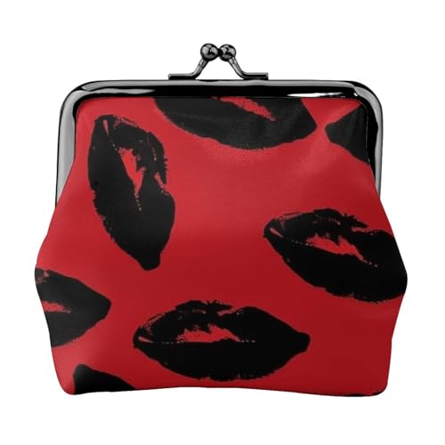 Geldbörse aus Leder für Damen mit Kussverschluss, rote und schwarze Lippen, Clutch, Mini-Geldbörse Geldbörse aus Leder für Damen mit Kussverschluss, rote und schwarze Lippen, Clutch, Mini-Geldbörse von FZQVSLCM