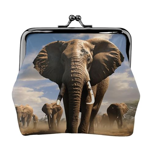 Geldbörse aus Leder für Damen mit Kussverschluss, wilder Elefant, Clutch, Mini-Geldbörse Geldbörse aus Leder für Damen mit Kussverschluss, wilder Elefant, Clutch, Mini-Geldbörse von FZQVSLCM