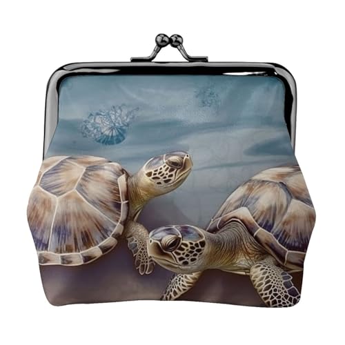 Geldbörse aus Leder für Damen mit Kussverschluss, zwei Schildkröten und Muscheln, Clutch, Mini-Geldbörse Geldbörse aus Leder für Damen mit Kussverschluss, zwei Schildkröten und Muscheln, Clutch, Mini-Geldbörse von FZQVSLCM