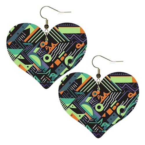 Geometrisches Muster im Graffiti-Stil, Leder-Ohrringe für Frauen, Herz-Ohrringe, leicht, baumelnde Ohrringe, Schmuck-Geschenke, One Size, Kein Edelstein Geometrisches Muster im Graffiti-Stil, Leder-Ohrringe für Frauen, Herz-Ohrringe, leicht, baumelnde Ohrringe, Schmuck-Geschenke, One Size, Kein Edelstein von FZQVSLCM