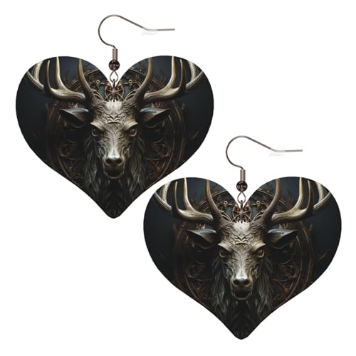 Geweih-Leder-Ohrringe für Damen, Herz-Ohrringe, leicht, baumelnd, Schmuck, Geschenke, One Size, Kein Edelstein von FZQVSLCM