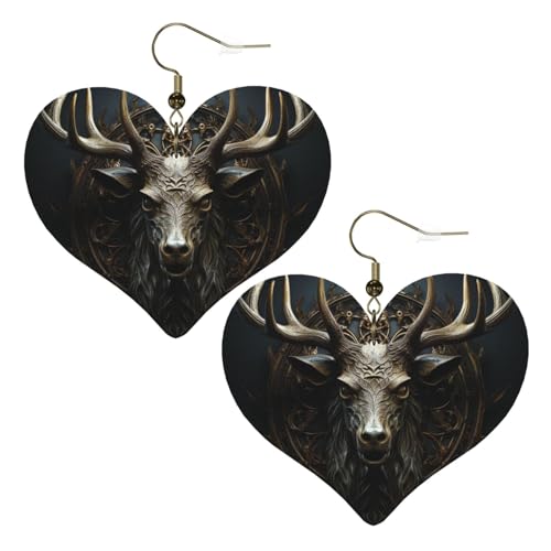Geweih-Leder-Ohrringe für Damen, Herz-Ohrringe, leicht, baumelnd, Schmuck, Geschenke von FZQVSLCM